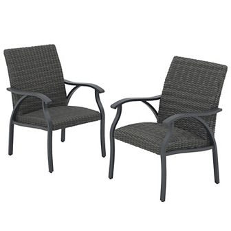 Aluminum Patio Chairs Set of 2 with Quick-Dry Foam Padded, All-Weather Rattan Outdoor Dining Chairs