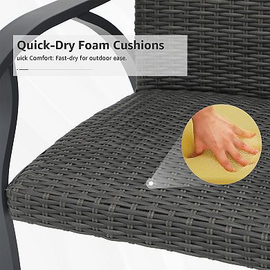 Aluminum Patio Chairs Set of 2 with Quick-Dry Foam Padded, All-Weather Rattan Outdoor Dining Chairs