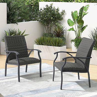 Aluminum Patio Chairs Set of 2 with Quick-Dry Foam Padded, All-Weather Rattan Outdoor Dining Chairs