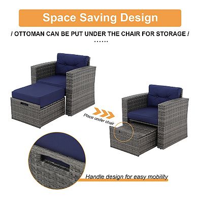 5-Piece Outdoor Patio Furniture Set, Rattan Patio Chairs with Ottoman Set