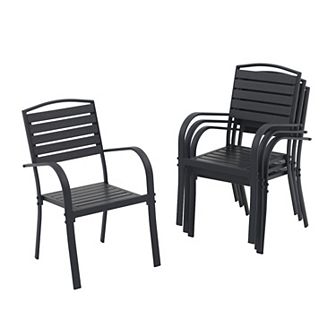 Aluminum Outdoor Dining Chairs Set of 4, Stackable Outdoor Patio Chairs Set of 4