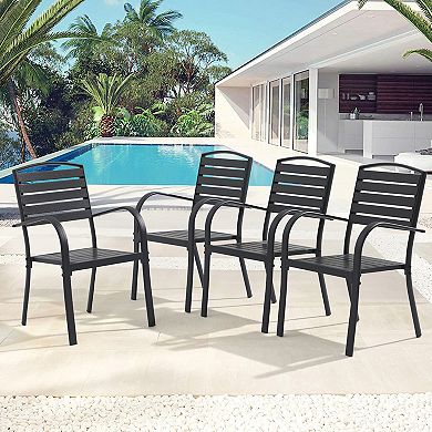 Aluminum Outdoor Dining Chairs Set of 4, Stackable Outdoor Patio Chairs Set of 4