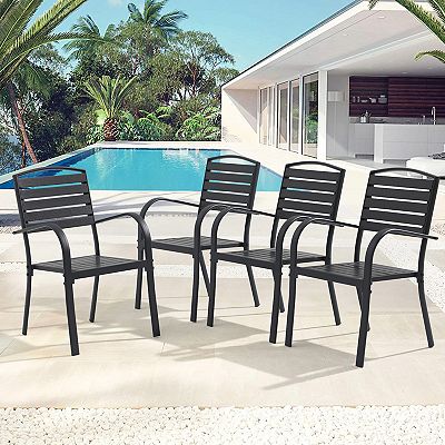 Aluminum Outdoor Dining Chairs Set of 4, Stackable Outdoor Patio