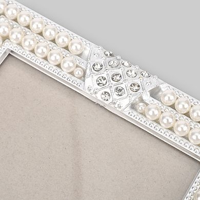 3 Pcs Pearl Picture Frame, Luxury Vintage Crystal Photo Frames with Glass Front on, Silver 7" x 10"