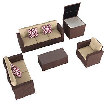 8 pc Patio Furniture Set, Rattan Outdoor Conversation Set with Storage Box