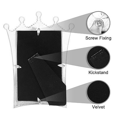 2 Pcs Pearl Picture Frame with Royal Crystal Decor Resin Photo Frames Silver 5" x 7"&4" x 6"