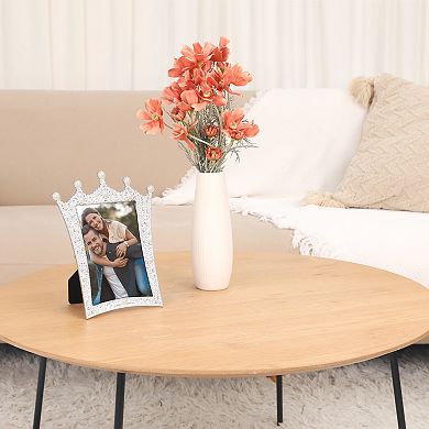 2 Pcs Pearl Picture Frame with Royal Crystal Decor Resin Photo Frames Silver 5" x 7"&4" x 6"