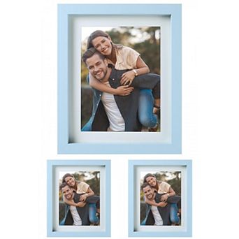 3 pc Picture Frame, Rustic Texture Frame Distressed Farmhouse Photo Frames Light Blue 6" x 8"