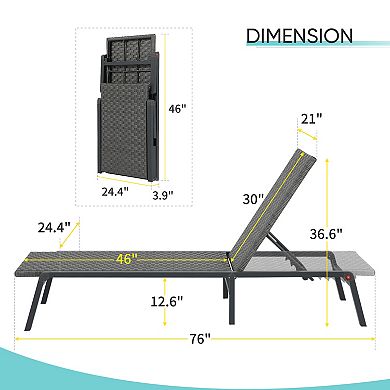 2 Pieces Aluminum Outdoor Folding Lounge Chair Set