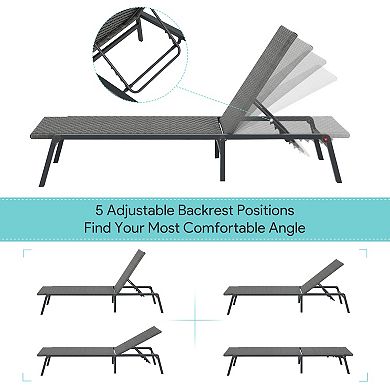 2 Pieces Aluminum Outdoor Folding Lounge Chair Set