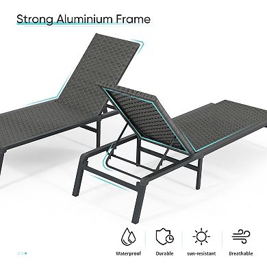 2 Pieces Aluminum Outdoor Folding Lounge Chair Set
