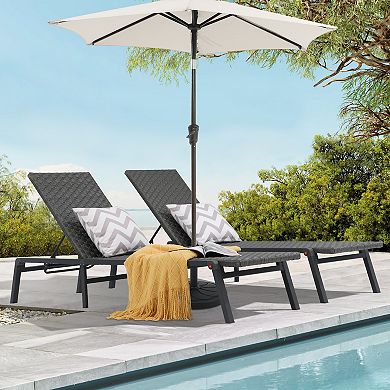 2 Pieces Aluminum Outdoor Folding Lounge Chair Set