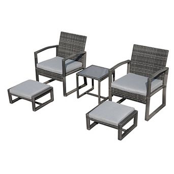 5 pc Outdoor Patio Conversation Set with 2 Armchairs, 2 Ottomans and 1 Coffee Table