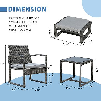 5 Pieces Outdoor Patio Conversation Set with 2 Armchairs, 2 Ottomans and 1 Coffee Table