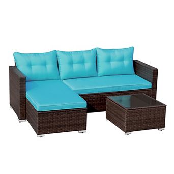 3 pc Outdoor Patio Rattan Wicker Furniture Set With Cushions
