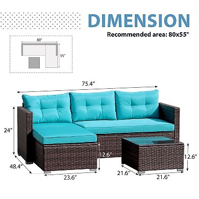 3 pieces Outdoor Patio Rattan Wicker Furniture Set With Cushions