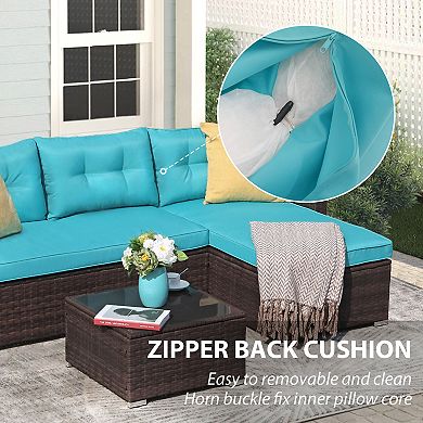3 pieces Outdoor Patio Rattan Wicker Furniture Set With Cushions