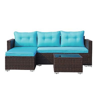 3 pieces Outdoor Patio Rattan Wicker Furniture Set With Cushions