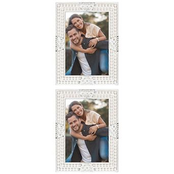 2 pc Pearl Picture Frame, Luxury Vintage Crystal Photo Frames with Glass Front on, Silver 5X7
