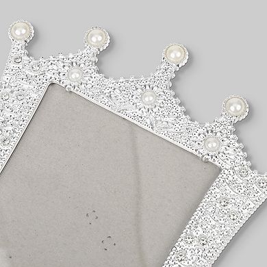 2 Pcs Pearl Picture Frame with Royal Crystal Decor Resin Photo Frames Silver 3" x 3"