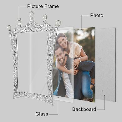 2 Pcs Pearl Picture Frame with Royal Crystal Decor Resin Photo Frames Silver 3" x 3"