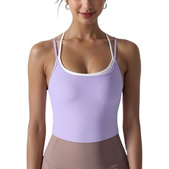 Women's Double Strap Athletic Crop Tank Top with Built-In Bra
