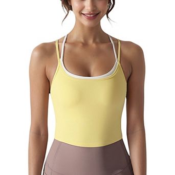 Women's Double Strap Athletic Crop Tank Top with Built-In Bra