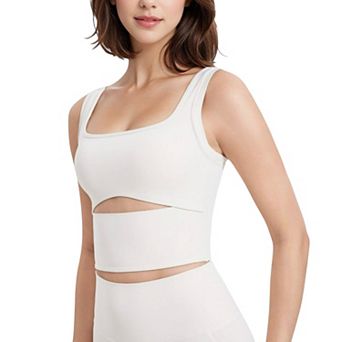 Women's Square Neck Sports Crop Top with Cutout Detail and Wide Shoulder Straps
