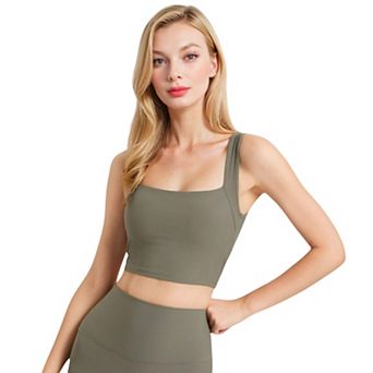 Women's Square Neck Cropped Sports Tank Top with Wide Shoulder Straps