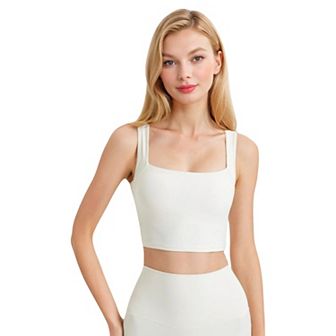 Women's Square Neck Cropped Sports Tank Top with Wide Shoulder Straps