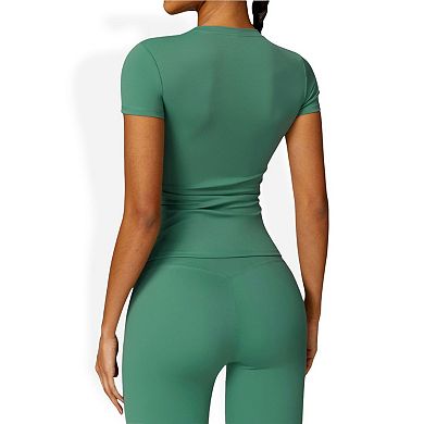 Women's Short Sleeve Crew Neck Top Shirts with Seamless Fit and Stretch Fabric