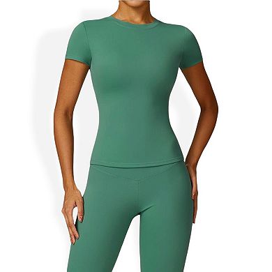 Women's Short Sleeve Crew Neck Top Shirts with Seamless Fit and Stretch Fabric