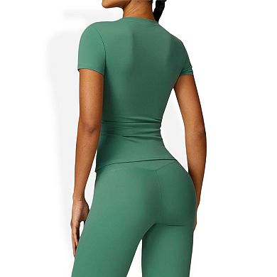 Women's Short Sleeve Crew Neck Top Shirts with Seamless Fit and Stretch Fabric