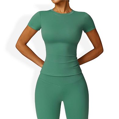 Women's Short Sleeve Crew Neck Top Shirts with Seamless Fit and Stretch Fabric