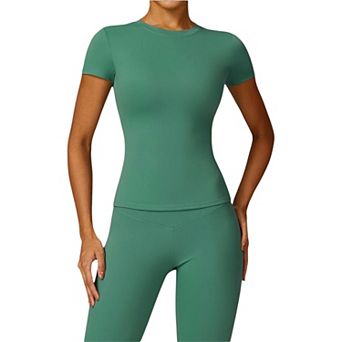 Women's Short Sleeve Crew Neck Top Shirts with Seamless Fit and Stretch Fabric