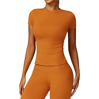 Women's Short Sleeve Crew Neck Top Shirts with Seamless Fit and Stretch Fabric