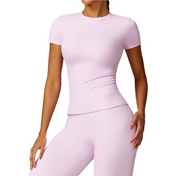 Women's Short Sleeve Crew Neck Top Shirts with Seamless Fit and Stretch Fabric