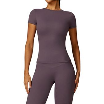 Women's Short Sleeve Crew Neck Top Shirts with Seamless Fit and Stretch Fabric