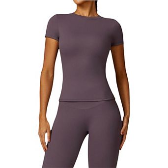 Women's Short Sleeve Crew Neck Top Shirts with Seamless Fit and Stretch Fabric