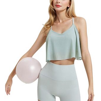 Women's Spaghetti Strap Layered Crop Top with Sheer Overlay