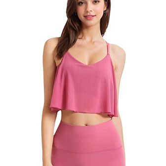 Women's Spaghetti Strap Layered Crop Top with Sheer Overlay