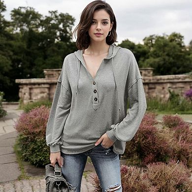 Women's Hoodie with Button Detail and Adjustable Drawstring