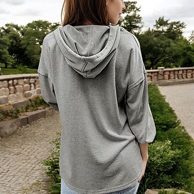 Women's Hoodie with Button Detail and Adjustable Drawstring