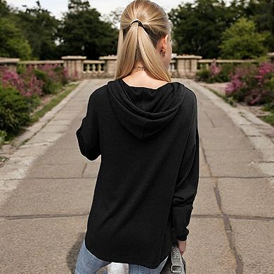 Women's Hoodie with Button Detail and Adjustable Drawstring
