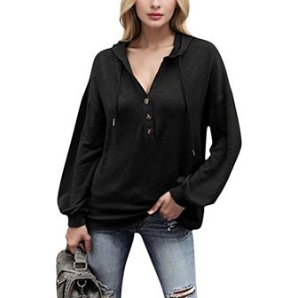 Women's Hoodie with Button Detail and Adjustable Drawstring