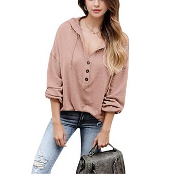 Women's Hoodie with Button Detail and Adjustable Drawstring