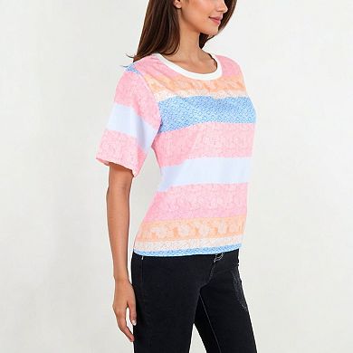 Women's Short Sleeve Crew Neck Textured Stripe Pattern Casual Tee