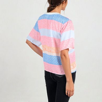 Women's Short Sleeve Crew Neck Textured Stripe Pattern Casual Tee