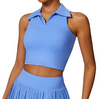 Women's Sleeveless Polo Crop Top with Collared Neckline and Stretch Fabric