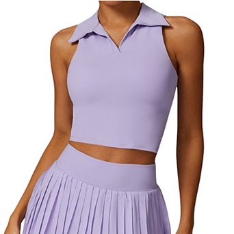 Women's Sleeveless Polo Crop Top with Collared Neckline and Stretch Fabric
